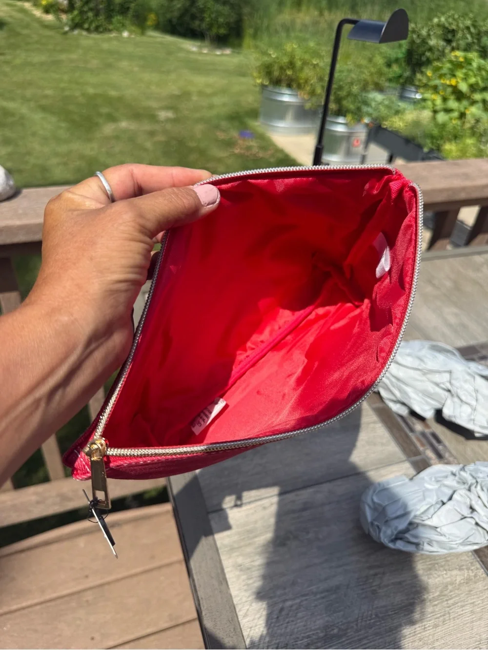 NWT True Religion Rhinestone Heart Toiletry Kit / Makeup Bag Red
